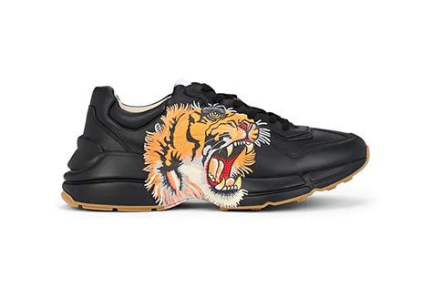 gucci tiger head sneakers|Gucci rhyton tiger print.